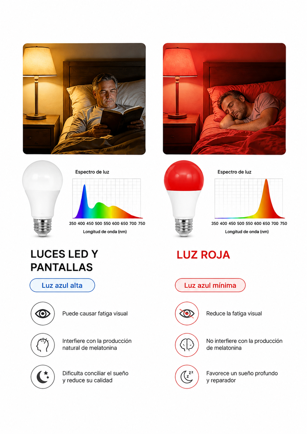 Bombilla de Luz Roja Solvex — Sueño y Recuperación Nocturna