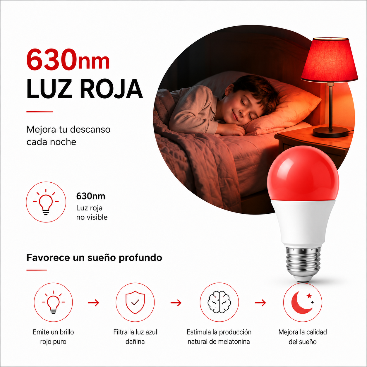 Bombilla de Luz Roja Solvex — Sueño y Recuperación Nocturna