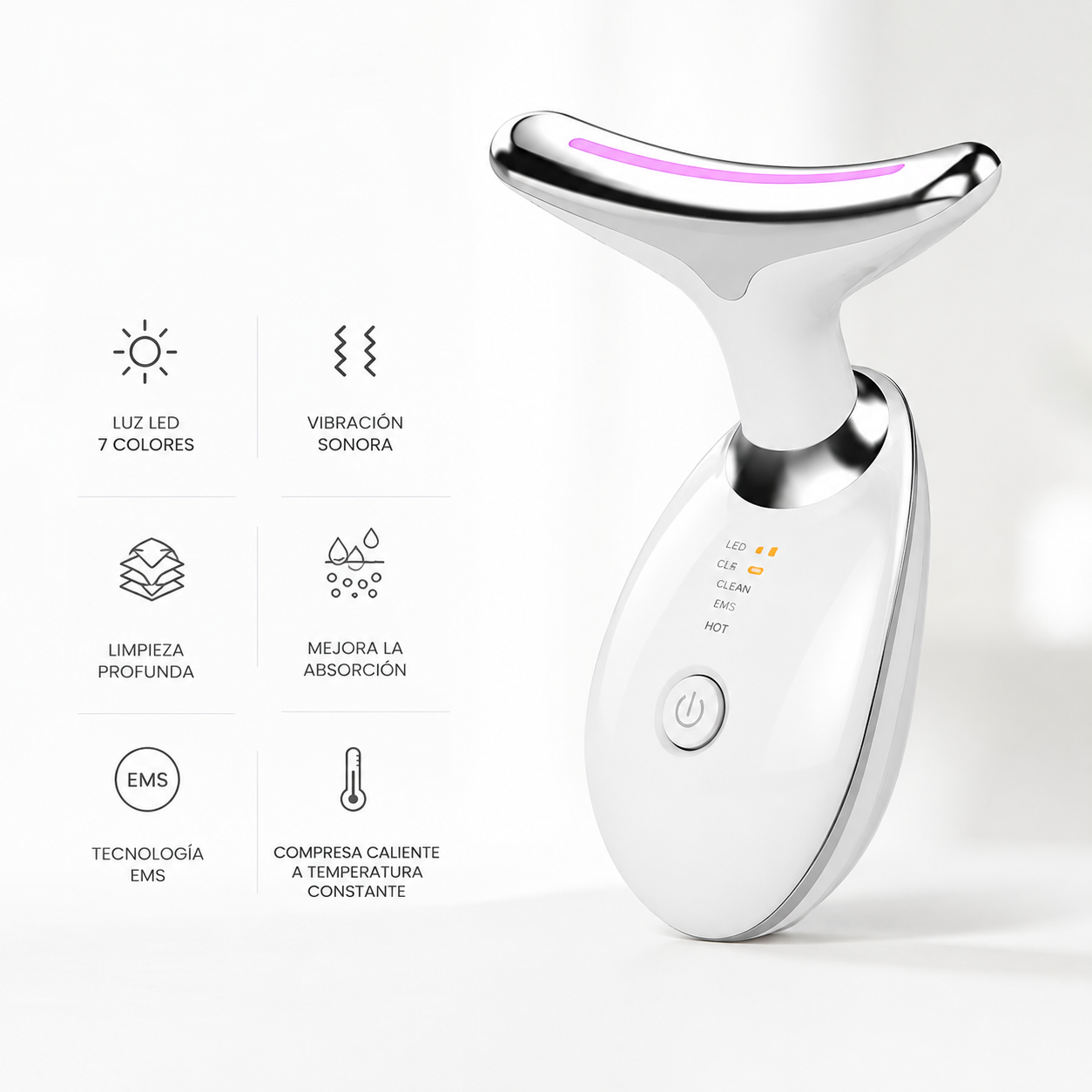 Masajeador Facial y de Cuello con LED 7 Colores | EMS, Microcorriente y Fototerapia