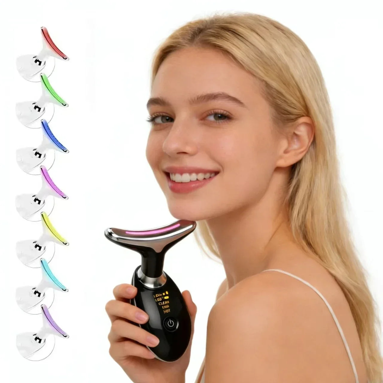 Masajeador Facial y de Cuello con LED 7 Colores | EMS, Microcorriente y Fototerapia